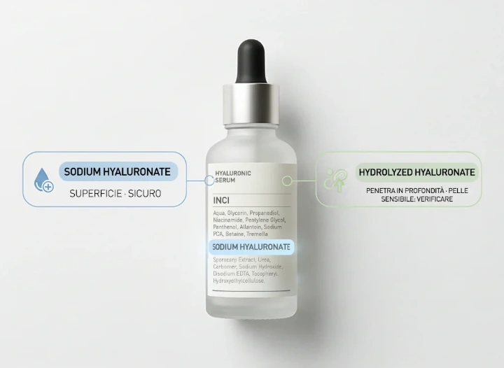 Come leggere l'etichetta INCI di un cosmetico per identificare la forma di acido ialuronico: Sodium Hyaluronate vs Hydrolyzed Sodium Hyaluronate